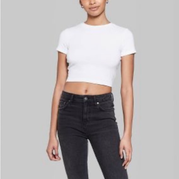 WILD FABLE NWT Baby Tee Shirt Crop White Stretch Crew Neck - Picture 2 of 12